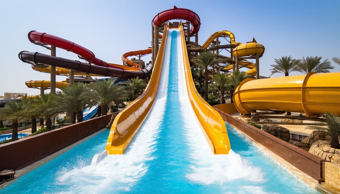 Iconic waterslides at Aquaventure World Dubai